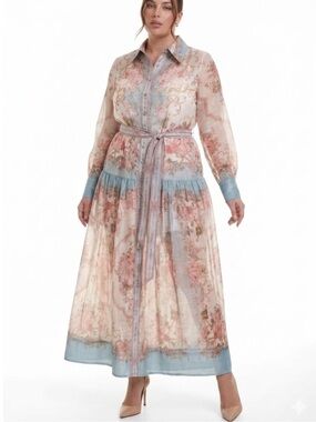 Studio ey Sheerly Floral Pink Shirtdress by Studio EY  size 2x